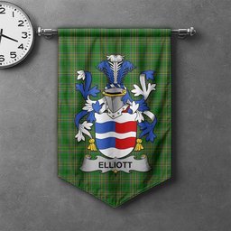 ScotsTee Shop Irish Elliott Clan Coat of Arms Irish Tartan Gonfalon Flag
