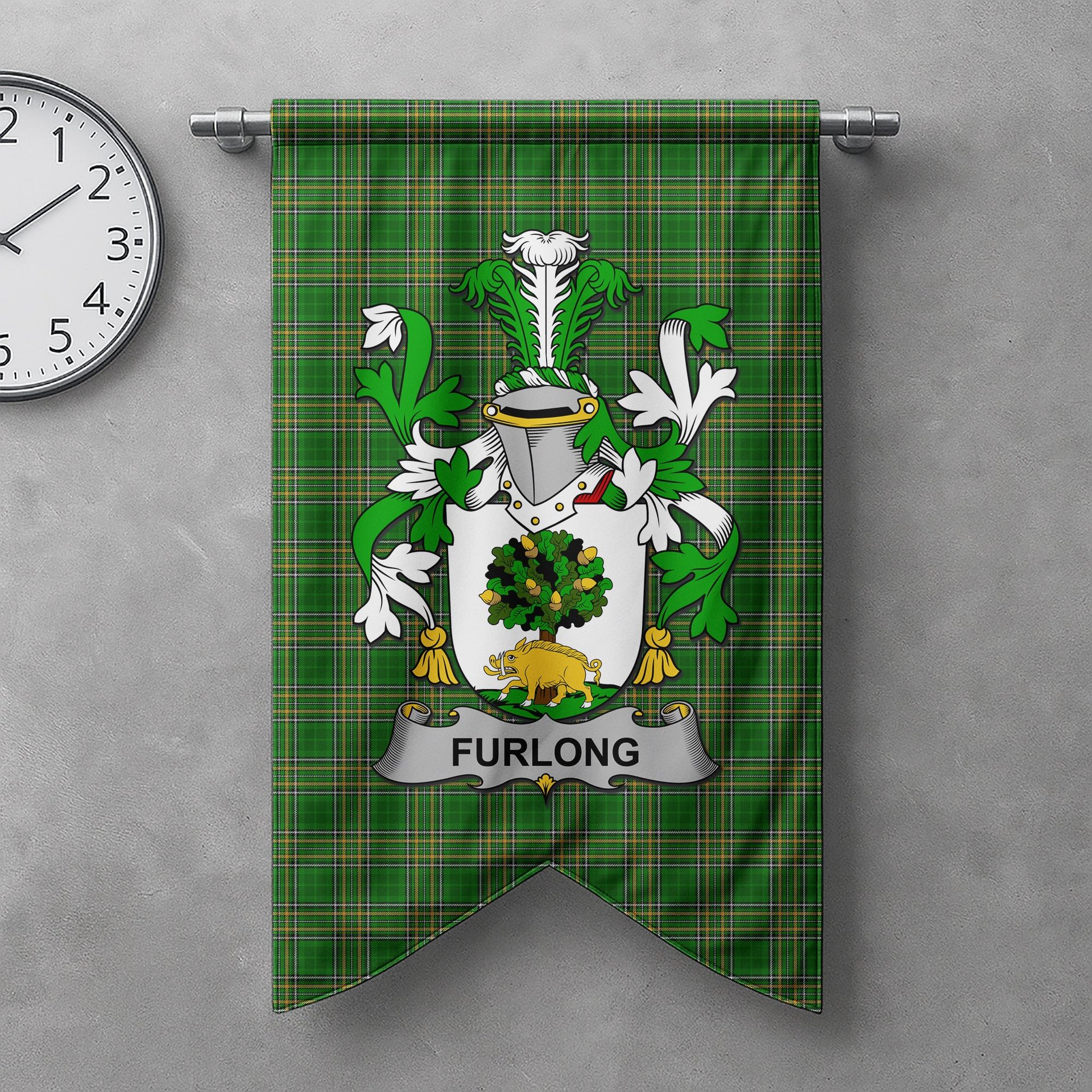 ScotsTee Shop Irish Furlong Clan Coat of Arms Irish Tartan Gonfalon Flag