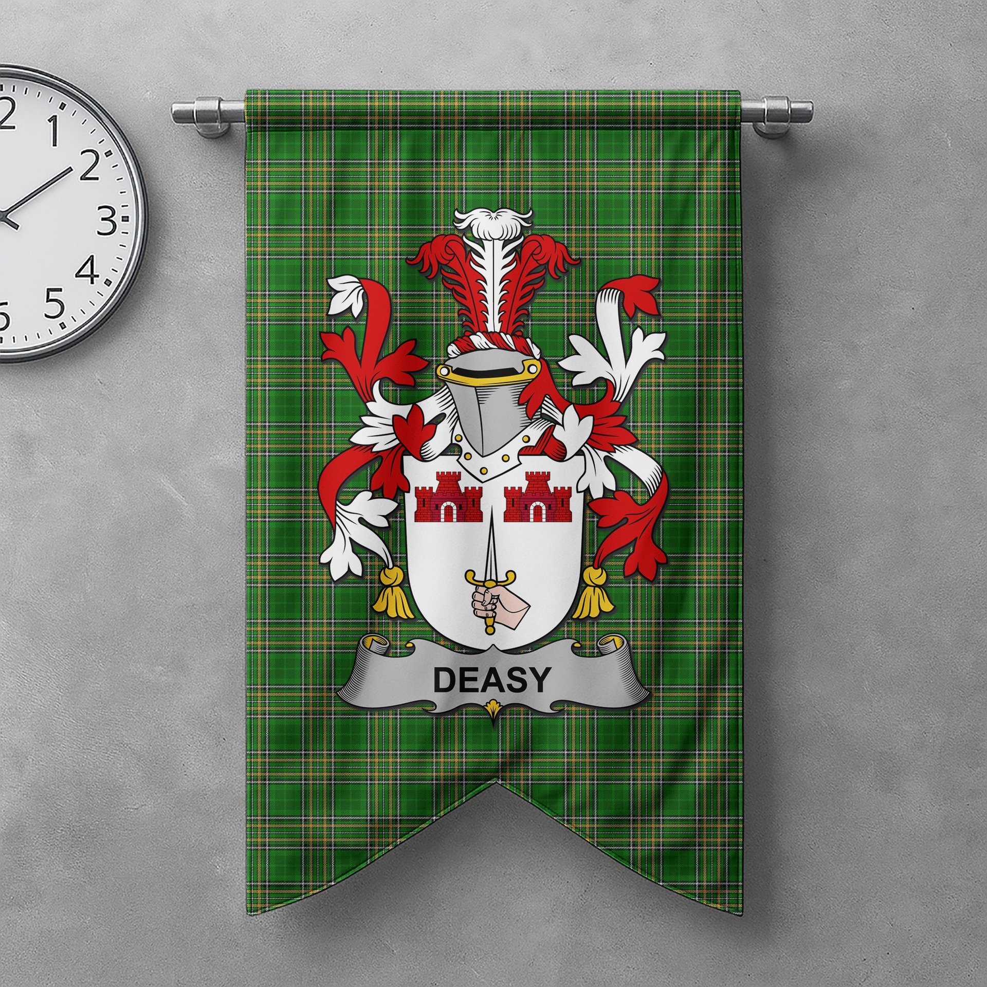 ScotsTee Shop Irish Deasy Clan Coat of Arms Irish Tartan Gonfalon Flag