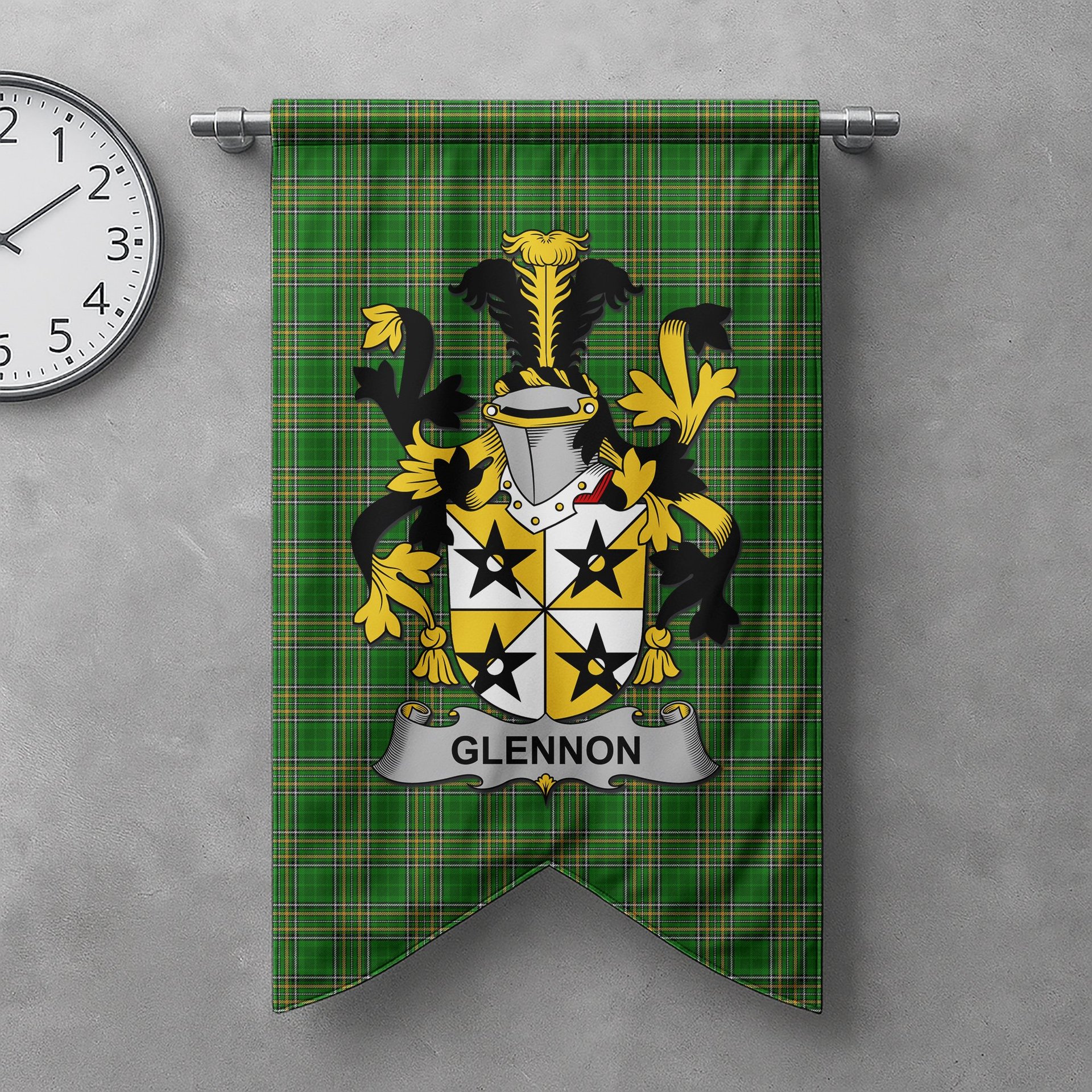 ScotsTee Shop Irish Glennon or Glenane Clan Coat of Arms Irish Tartan Gonfalon Flag