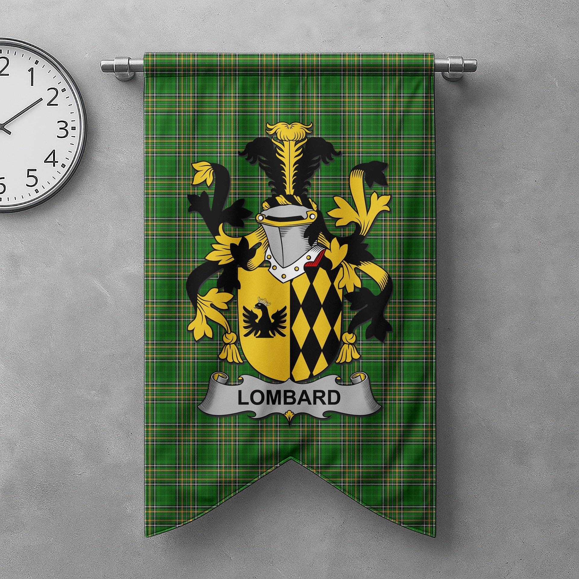 ScotsTee Shop Irish Lombard Clan Coat of Arms Irish Tartan Gonfalon Flag