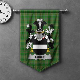 ScotsTee Shop Irish Lucey or O'Lucy Clan Coat of Arms Irish Tartan Gonfalon Flag