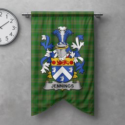 ScotsTee Shop Irish Jennings or Jennyns Clan Coat of Arms Irish Tartan Gonfalon Flag