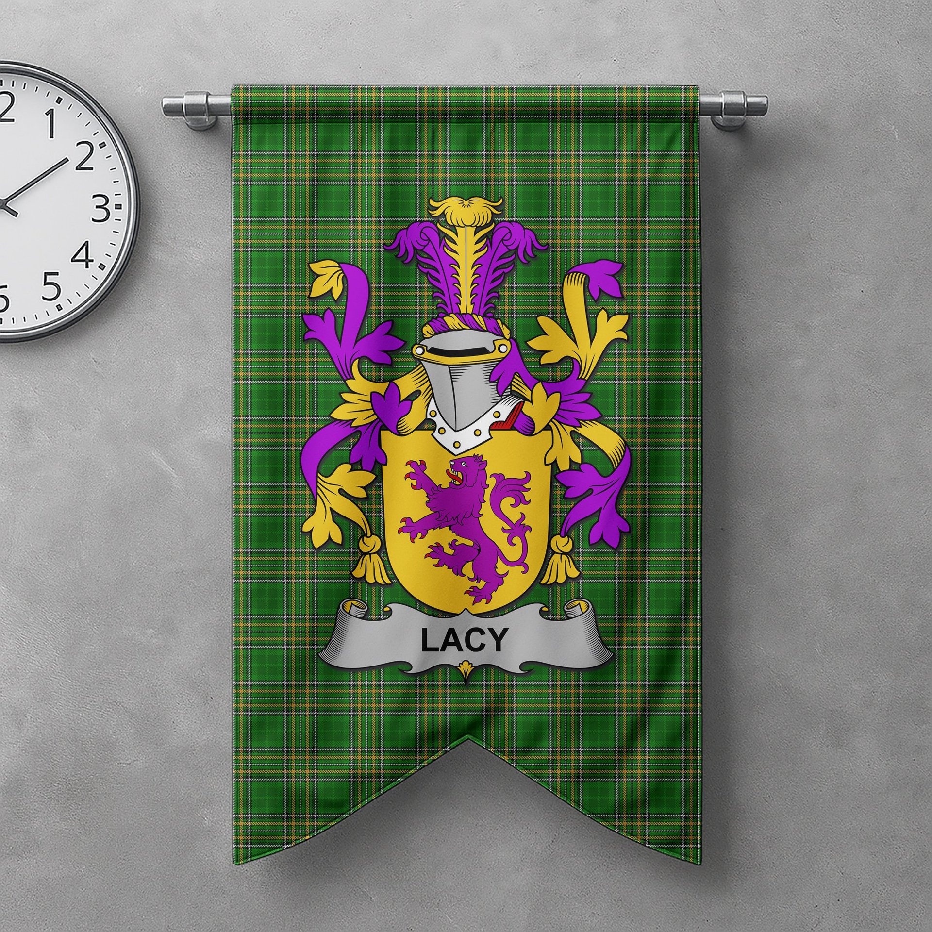ScotsTee Shop Irish Lacy or De Lacy Clan Coat of Arms Irish Tartan Gonfalon Flag