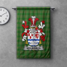 ScotsTee Shop Irish Melaghlin or O'Melaghlin Clan Coat of Arms Irish Tartan Gonfalon Flag