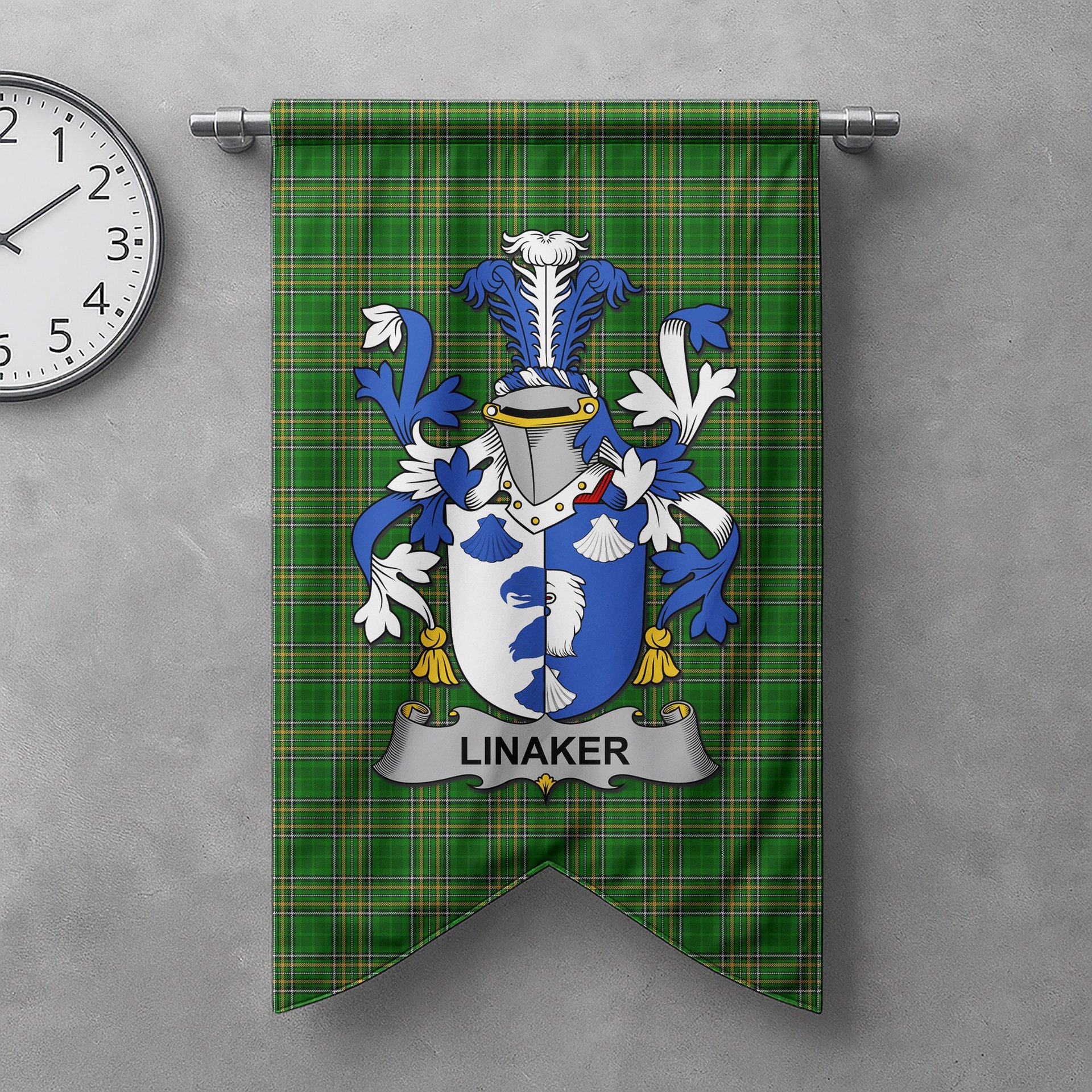 ScotsTee Shop Irish Linaker Clan Coat of Arms Irish Tartan Gonfalon Flag