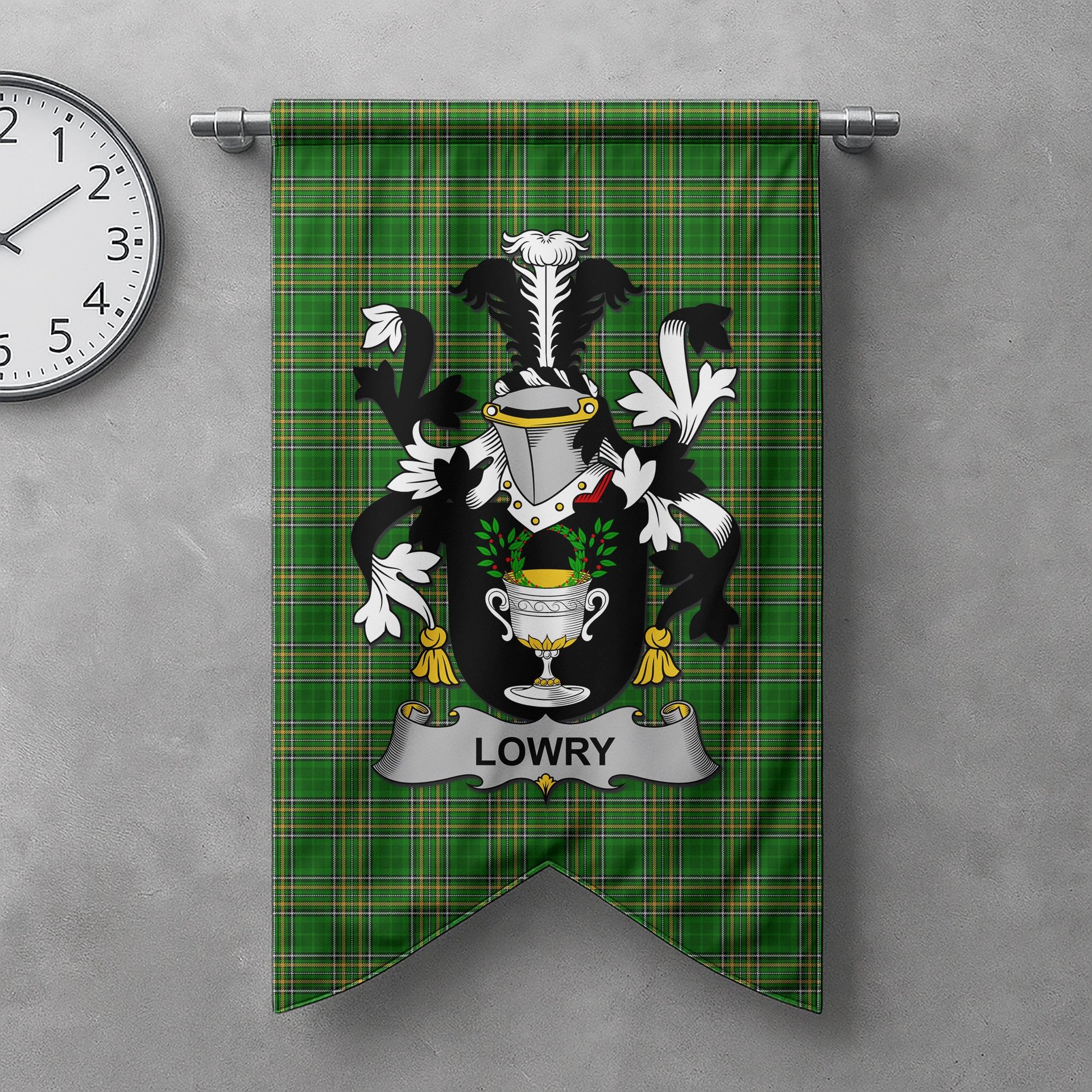 ScotsTee Shop Irish Lowry or Lavery Clan Coat of Arms Irish Tartan Gonfalon Flag