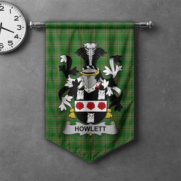 ScotsTee Shop Irish Howlett or Hewlett Clan Coat of Arms Irish Tartan Gonfalon Flag