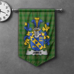 ScotsTee Shop Irish James Clan Coat of Arms Irish Tartan Gonfalon Flag