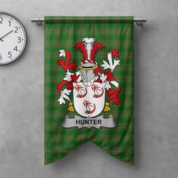 ScotsTee Shop Irish Hunter Clan Coat of Arms Irish Tartan Gonfalon Flag