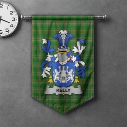 ScotsTee Shop Irish Kelly or O'Kelly Clan Coat of Arms Irish Tartan Gonfalon Flag