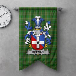 ScotsTee Shop Irish Keenan or O'Kinahan Clan Coat of Arms Irish Tartan Gonfalon Flag