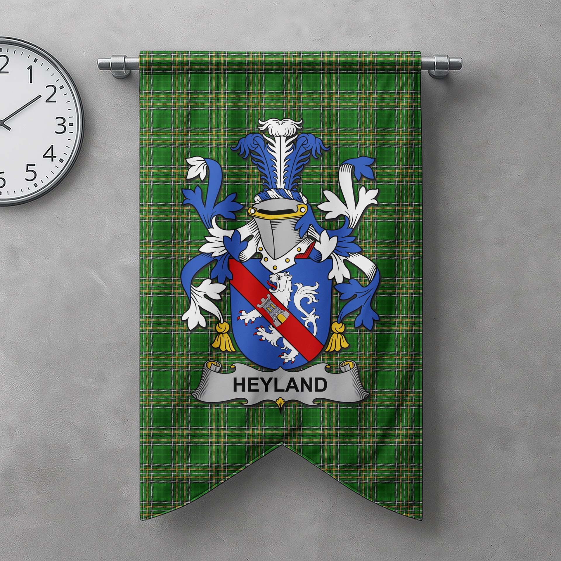 ScotsTee Shop Irish Heyland Clan Coat of Arms Irish Tartan Gonfalon Flag