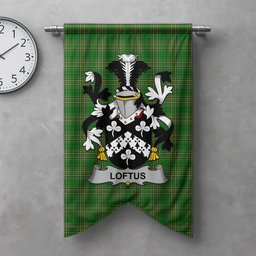 ScotsTee Shop Irish Loftus Clan Coat of Arms Irish Tartan Gonfalon Flag