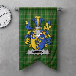 ScotsTee Shop Irish Kenney or O'Kenny Clan Coat of Arms Irish Tartan Gonfalon Flag