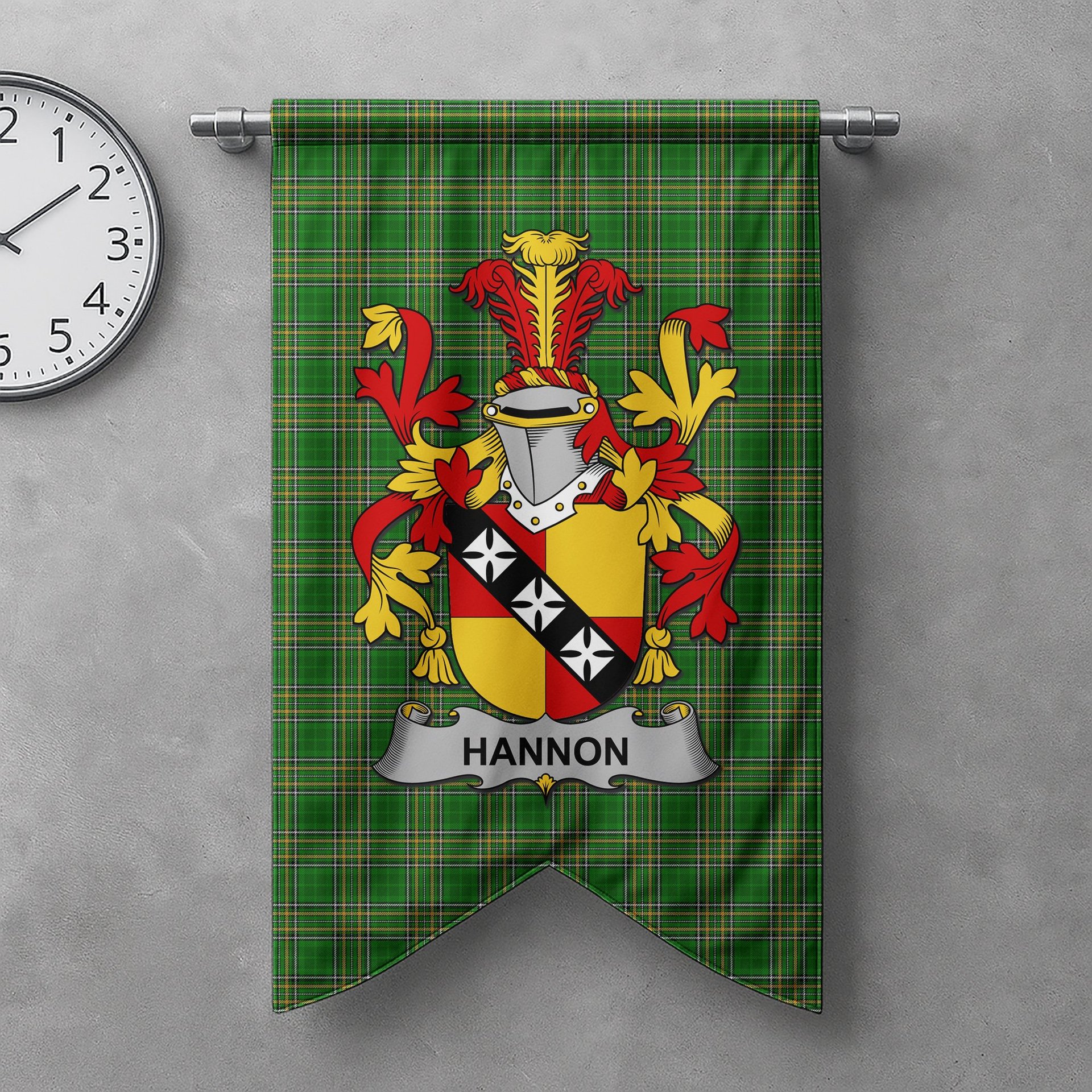 ScotsTee Shop Irish Hannon or O'Hannon Clan Coat of Arms Irish Tartan Gonfalon Flag
