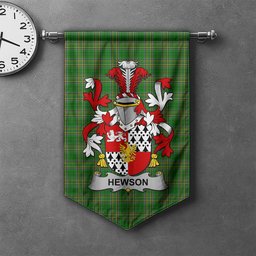 ScotsTee Shop Irish Hewson Clan Coat of Arms Irish Tartan Gonfalon Flag