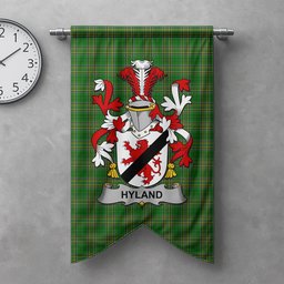 ScotsTee Shop Irish Hyland or O'Hyland Clan Coat of Arms Irish Tartan Gonfalon Flag