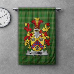 ScotsTee Shop Irish McCusker or Cosker Clan Coat of Arms Irish Tartan Gonfalon Flag