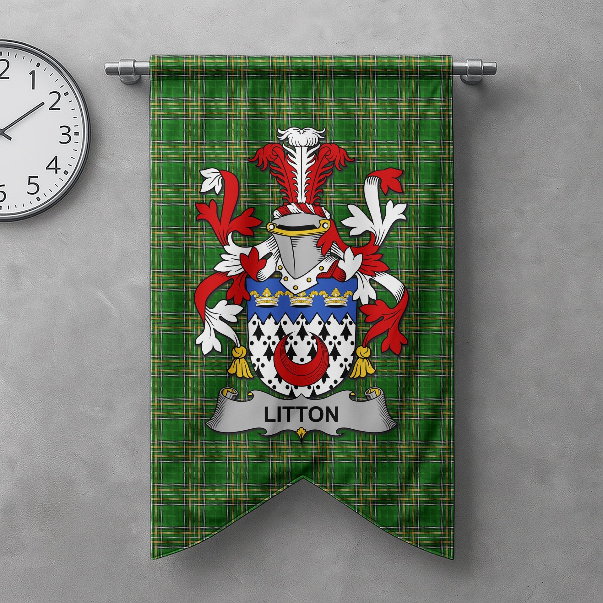 ScotsTee Shop Irish Litton Clan Coat of Arms Irish Tartan Gonfalon Flag