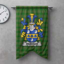 ScotsTee Shop Irish Meacham Clan Coat of Arms Irish Tartan Gonfalon Flag