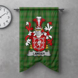 ScotsTee Shop Irish Lawder or Lauder Clan Coat of Arms Irish Tartan Gonfalon Flag