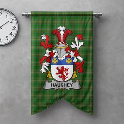 ScotsTee Shop Irish Haugher or O'Haffey Clan Coat of Arms Irish Tartan Gonfalon Flag