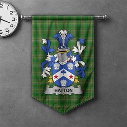ScotsTee Shop Irish Hatton or McIlhatton Clan Coat of Arms Irish Tartan Gonfalon Flag