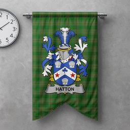 ScotsTee Shop Irish Hatton or McIlhatton Clan Coat of Arms Irish Tartan Gonfalon Flag