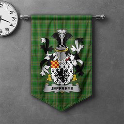 ScotsTee Shop Irish Jeffreys Clan Coat of Arms Irish Tartan Gonfalon Flag