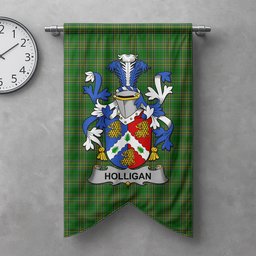 ScotsTee Shop Irish Holligan or O'Halligan Clan Coat of Arms Irish Tartan Gonfalon Flag