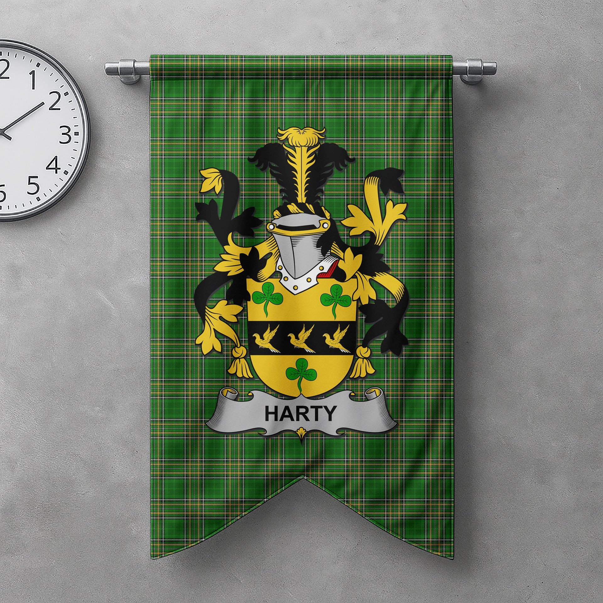 ScotsTee Shop Irish Harty or O'Haherty Clan Coat of Arms Irish Tartan Gonfalon Flag