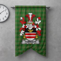 ScotsTee Shop Irish Harrison Clan Coat of Arms Irish Tartan Gonfalon Flag