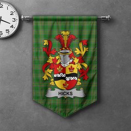 ScotsTee Shop Irish Hicks Clan Coat of Arms Irish Tartan Gonfalon Flag