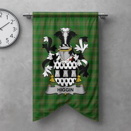 ScotsTee Shop Irish Higgin or O'Higgin Clan Coat of Arms Irish Tartan Gonfalon Flag
