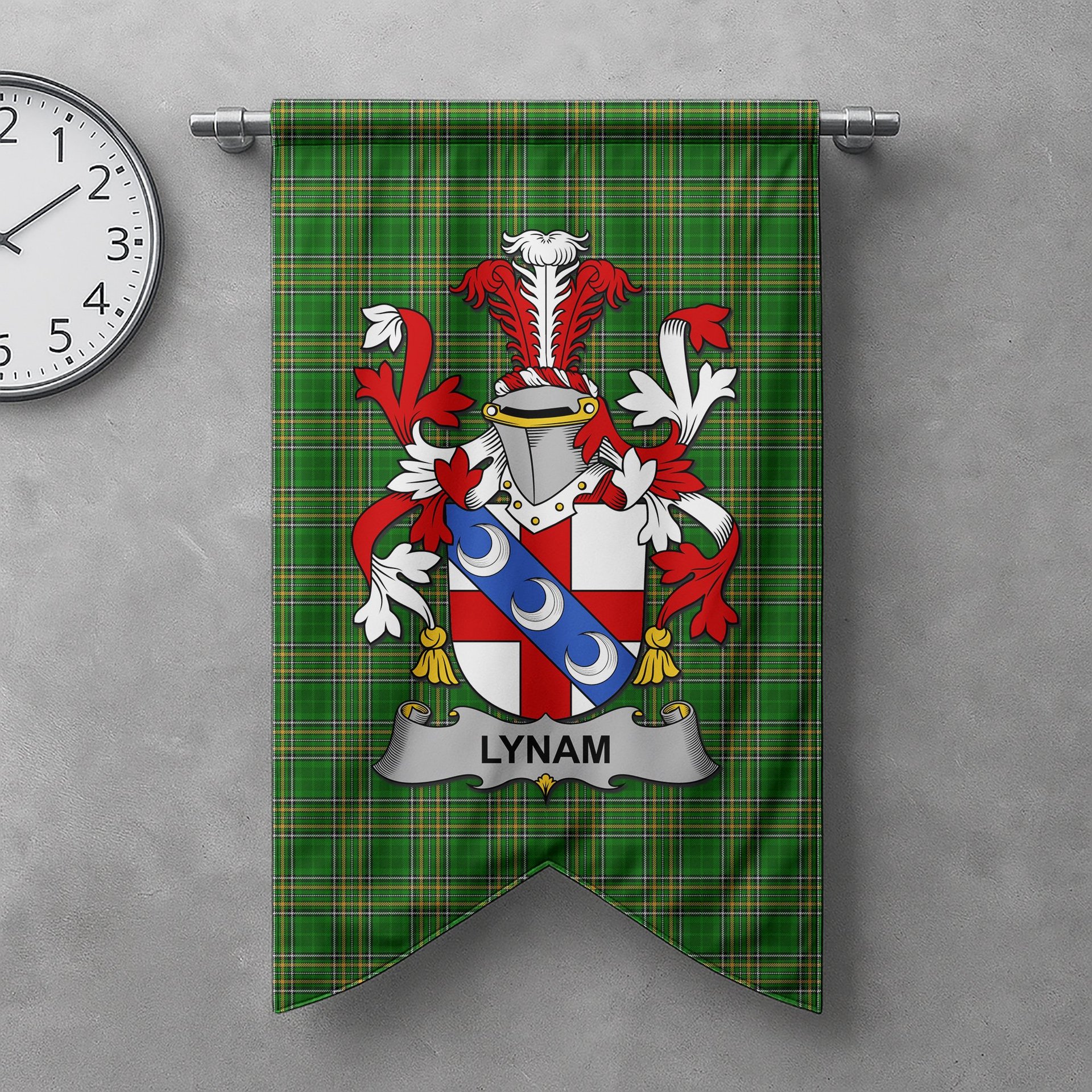 ScotsTee Shop Irish Lynam or O'Lynam Clan Coat of Arms Irish Tartan Gonfalon Flag