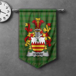 ScotsTee Shop Irish Hare or O'Hare Clan Coat of Arms Irish Tartan Gonfalon Flag
