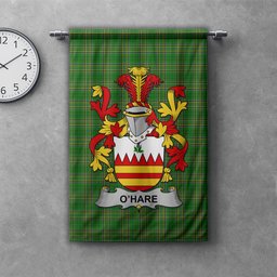 ScotsTee Shop Irish Hare or O'Hare Clan Coat of Arms Irish Tartan Gonfalon Flag