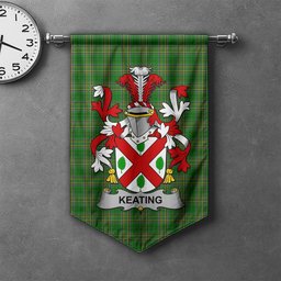 ScotsTee Shop Irish Keating or O'Keaty Clan Coat of Arms Irish Tartan Gonfalon Flag