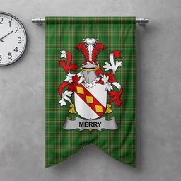 ScotsTee Shop Irish Merry or O'Merry Clan Coat of Arms Irish Tartan Gonfalon Flag