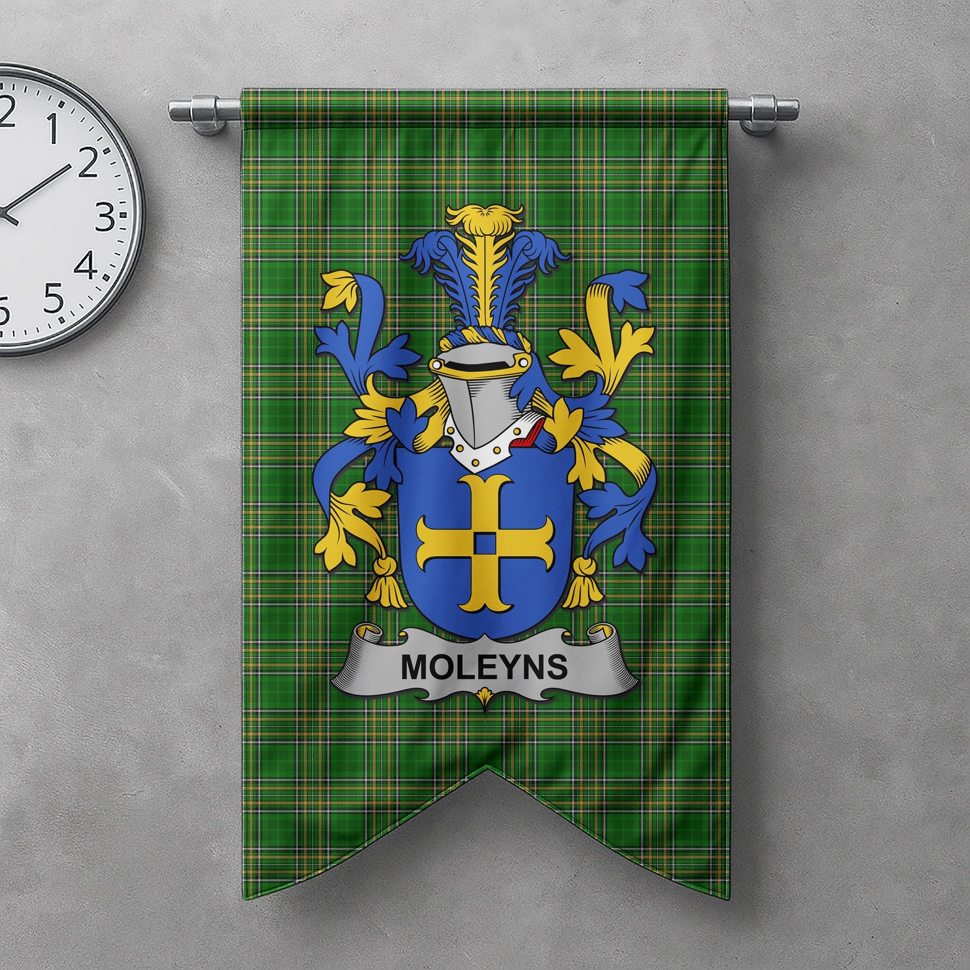 ScotsTee Shop Irish Moleyns Clan Coat of Arms Irish Tartan Gonfalon Flag