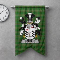 ScotsTee Shop Irish McNally Clan Coat of Arms Irish Tartan Gonfalon Flag