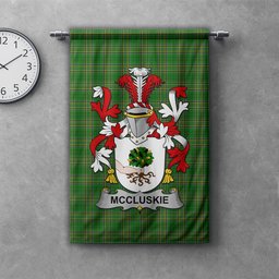 ScotsTee Shop Irish McCluskie or McCloskie Clan Coat of Arms Irish Tartan Gonfalon Flag