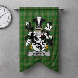 ScotsTee Shop Irish Mervyn Clan Coat of Arms Irish Tartan Gonfalon Flag