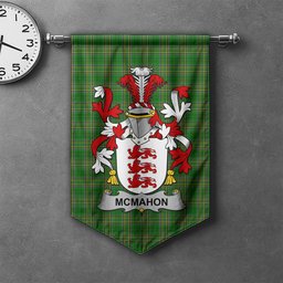 ScotsTee Shop Irish McMahon or McMahan Clan Coat of Arms Irish Tartan Gonfalon Flag