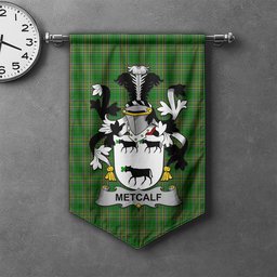 ScotsTee Shop Irish Metcalf or Metcalfe Clan Coat of Arms Irish Tartan Gonfalon Flag