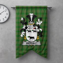 ScotsTee Shop Irish Metcalf or Metcalfe Clan Coat of Arms Irish Tartan Gonfalon Flag