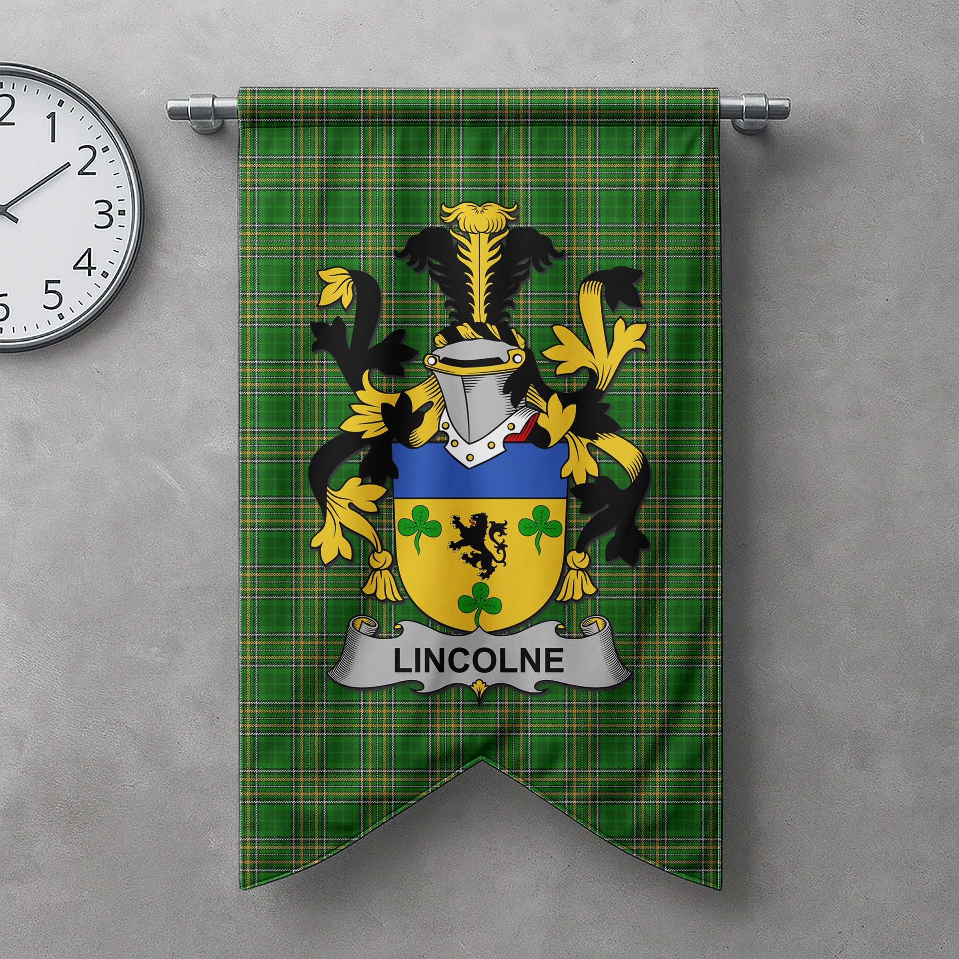 ScotsTee Shop Irish Lincolne Clan Coat of Arms Irish Tartan Gonfalon Flag