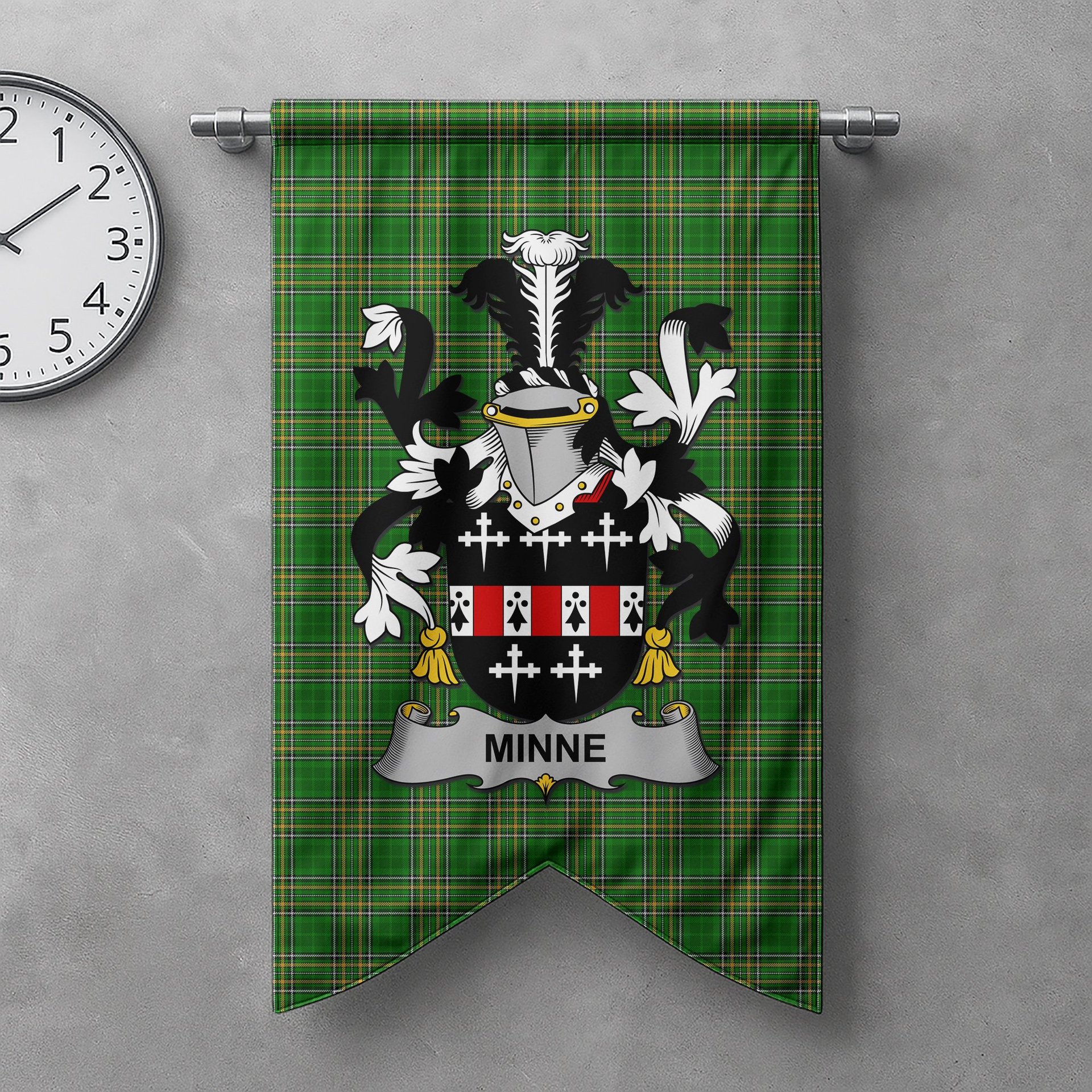 ScotsTee Shop Irish Minne Clan Coat of Arms Irish Tartan Gonfalon Flag