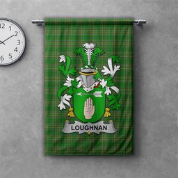 ScotsTee Shop Irish Loughnan or O'Loughnan Clan Coat of Arms Irish Tartan Gonfalon Flag